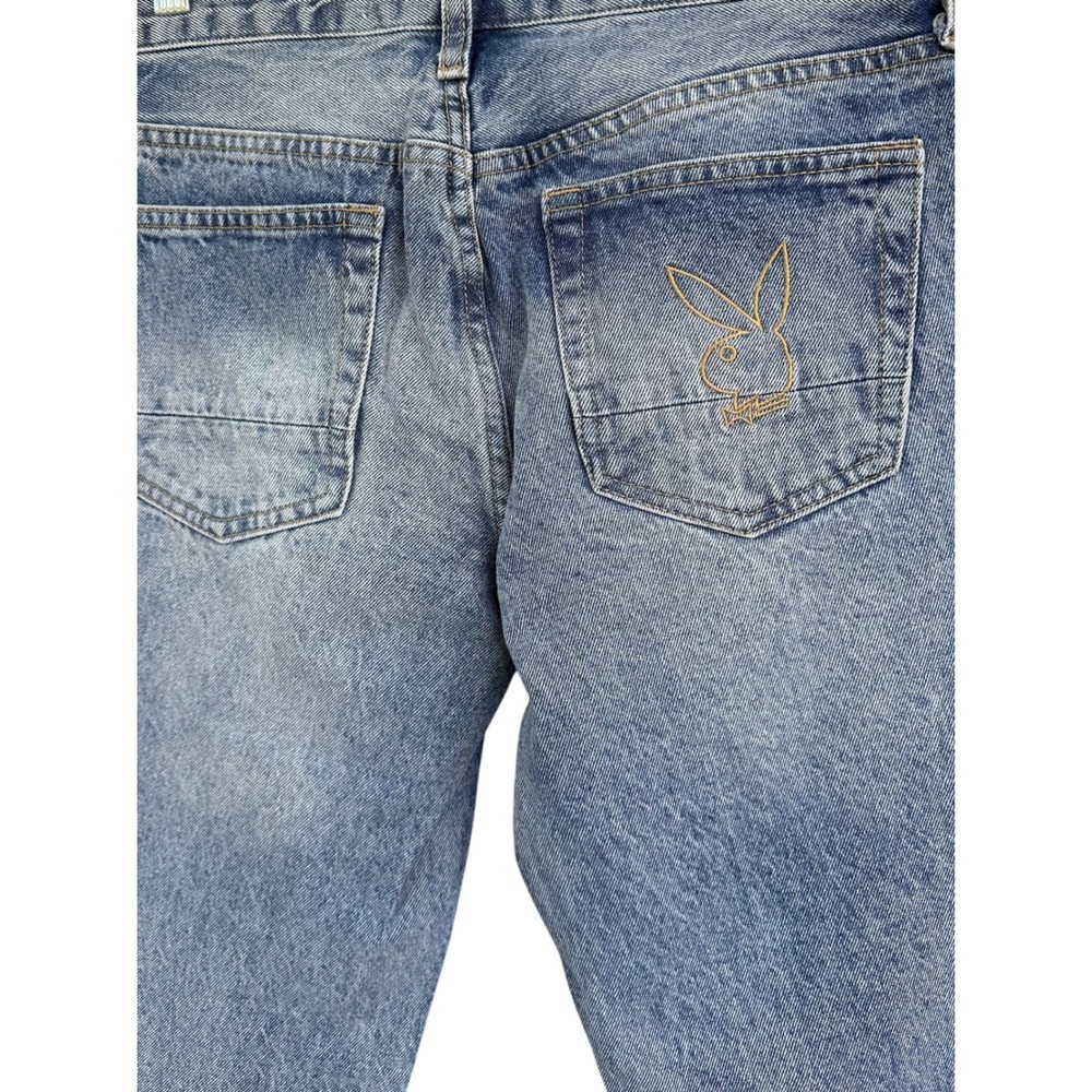 Playboy by PacSun Mens Slim Taper Rigid Jeans Medium Wash Blue 28x30 Embroidered - Picture 6 of 11